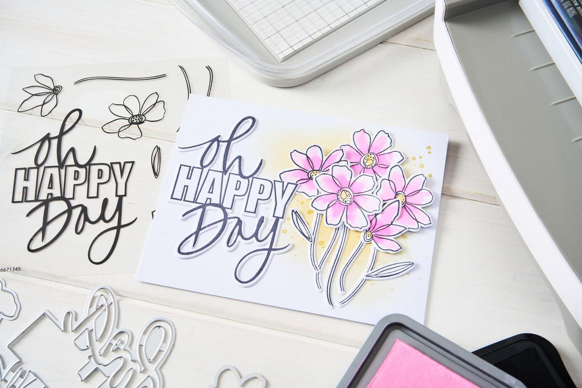 Sizzix Clear Stamps Set 10PK w/10PK Framelits Die Set - Oh Happy