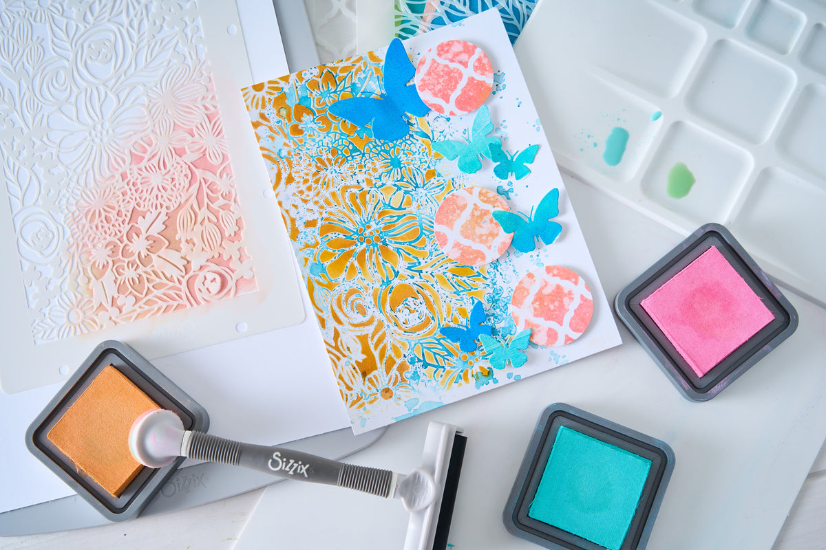 Sizzix A5 Stencil 4PK Buildables Botanicals #1 by Vicki Boutin
